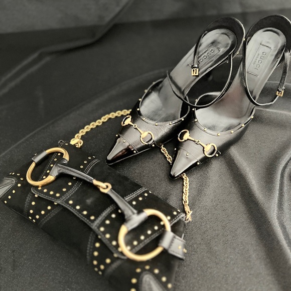 Gucci  black leather horsebit heels - Picture 1 of 7
